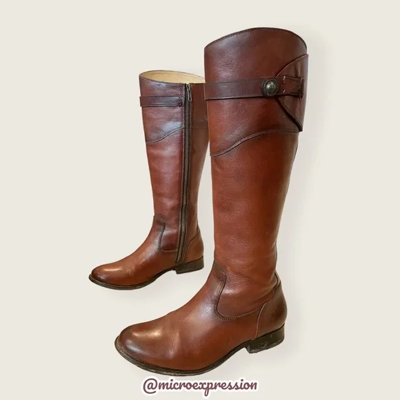 Frye Molly Button Brown Leather Tall Knee High Equestrian Zip Up Vintage Boots - Picture 7 of 14